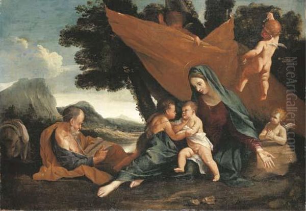 The Rest On The Flight Into Egypt Oil Painting by Pietro Testa