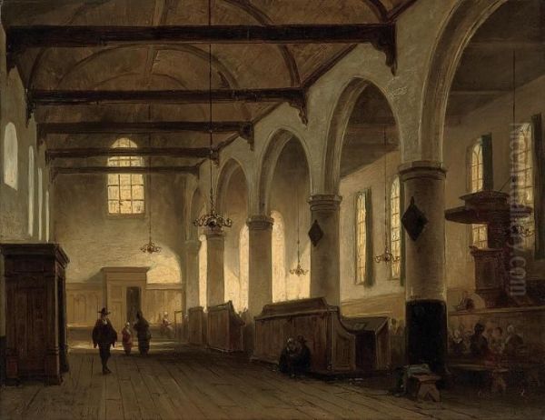 The Bakenesserkerk, Haarlem Oil Painting by Jean-Baptist Tetar Van Elven