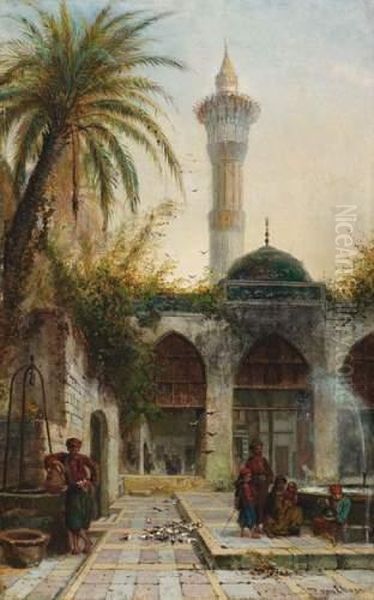 A L'ombre Du Minaret Oil Painting by Jean-Baptist Tetar Van Elven