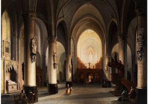 Grosses Kircheninterieur Mit Figurenstaffage Oil Painting by Jean-Baptist Tetar Van Elven