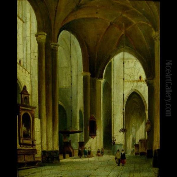 Cathedral Interior Oil Painting by Jean-Baptist Tetar Van Elven