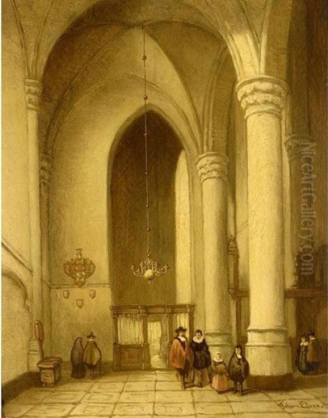 Church Interior Oil Painting by Jean-Baptist Tetar Van Elven