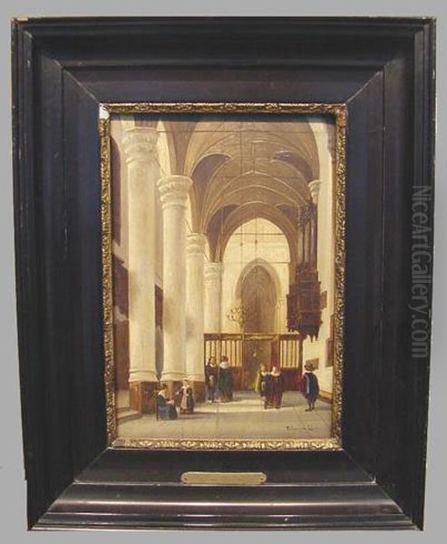 Church Interior Oil Painting by Jean-Baptist Tetar Van Elven