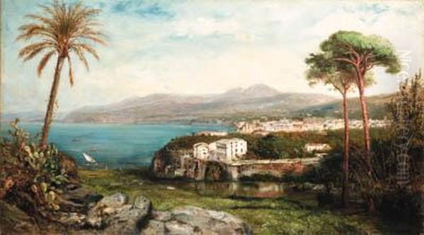 An Italian Coastal Scene Oil Painting by Jean-Baptist Tetar Van Elven