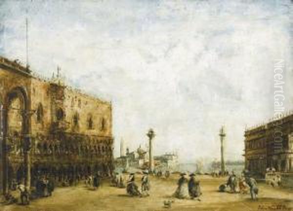 Piazzetta Di San Marco Mit Dogenpalast Und Staffage. Oil Painting by Pierre-Henri-Theodore Tetar van Elven