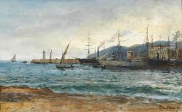 Hafenpartie Mit Booten Und Leuchtturm An Der Cote D'azur Oil Painting by Pierre-Henri-Theodore Tetar van Elven