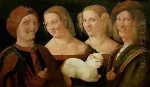 Four People Laughing at the Sight of a Cat Oil Painting by Niccolo Frangipane