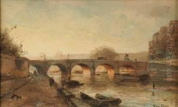 La Pont Neuf Paris Oil Painting by Pierre-Henri-Theodore Tetar van Elven