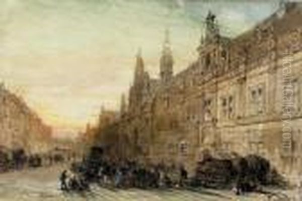 Belebte Strasse Im Morgenlicht. Oil Painting by Pierre-Henri-Theodore Tetar van Elven