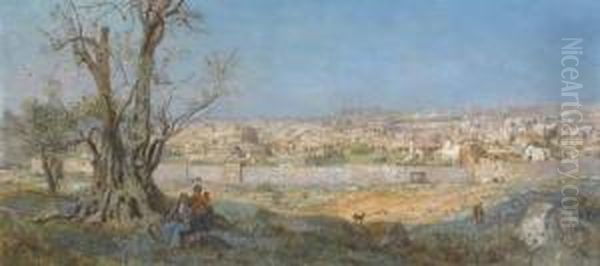 Jerusalem, Seen From The Mount Of Olives Oil Painting by Pierre-Henri-Theodore Tetar van Elven