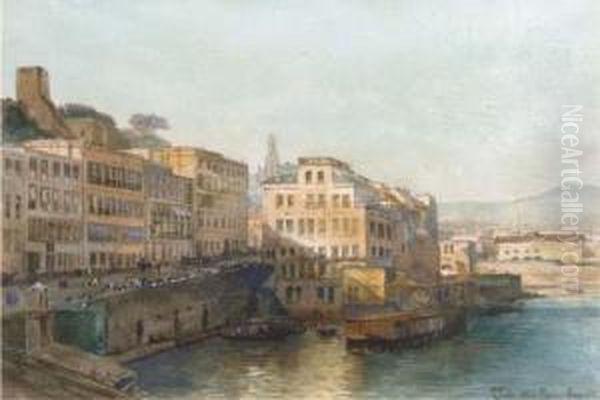 Along A Napolitan Quay Oil Painting by Pierre-Henri-Theodore Tetar van Elven