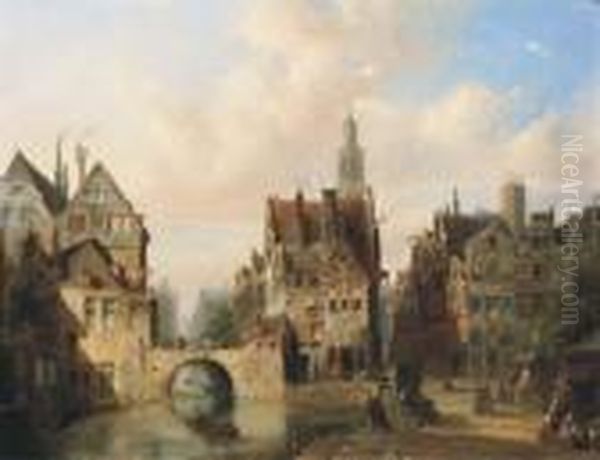 A Cappricio View In A Dutch Town Oil Painting by Pierre-Henri-Theodore Tetar van Elven