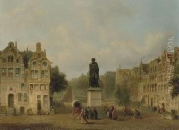 Milk Market In Rembrandt Square Oil Painting by Pierre-Henri-Theodore Tetar van Elven