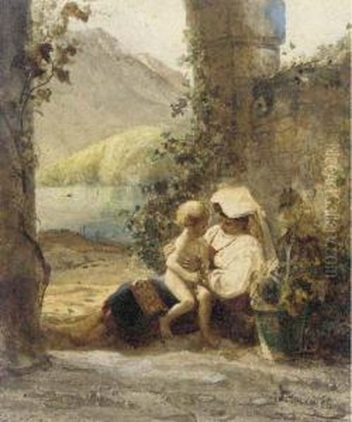 Mother And Child Oil Painting by Pierre-Henri-Theodore Tetar van Elven