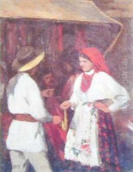 Rozmowa, Ok. 1895 R. Oil Painting by Wlodzimierz Tetmajer