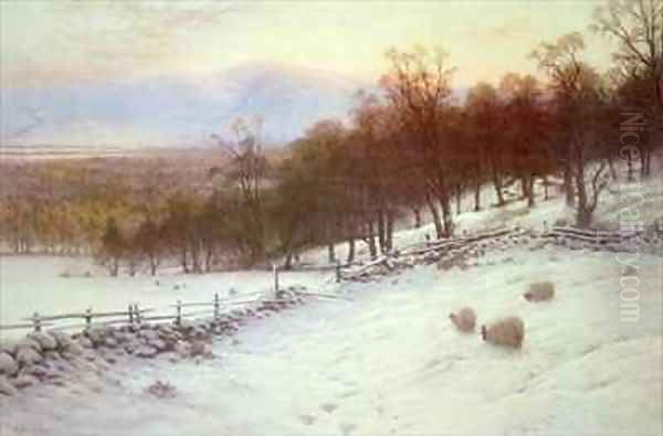 Snow Covered Fields with Sheep Oil Painting by Joseph Farquharson