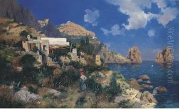 Scorcio Di Capri Con Popolana Oil Painting by Gustav Adolf Thamm