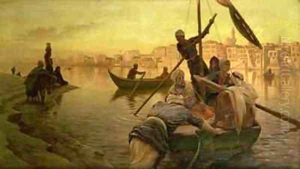 In Cairo The Ferry From The Island of Gazirie on the Nile or Boulach the Port of Cairo Oil Painting by Joseph Farquharson