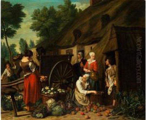 Marktszene Vor Der Kate Oil Painting by Josef Horemans Younger The Jan