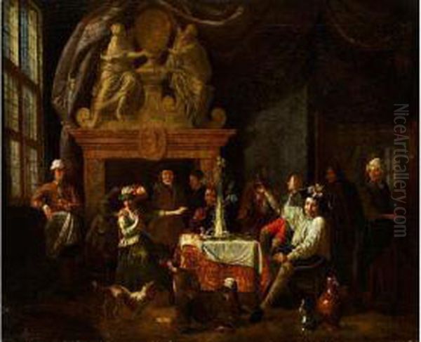 Tischgesellschaft Im Kaminsalon Oil Painting by Josef Horemans Younger The Jan