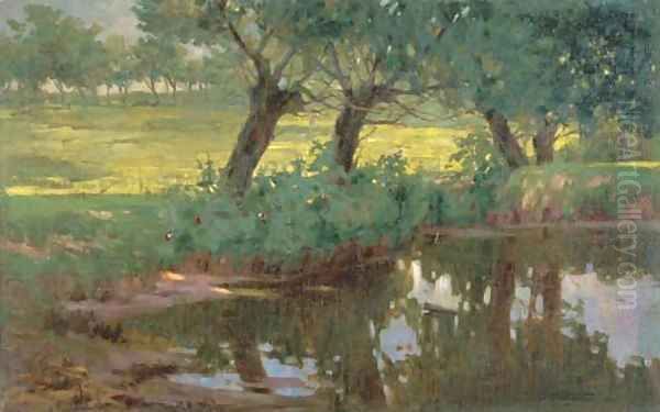 A Quiet Pond Oil Painting by Pietro Fragiacomo