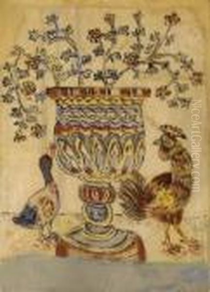 Amphora With Flowers Oil Painting by Hadjimichail Theophilos