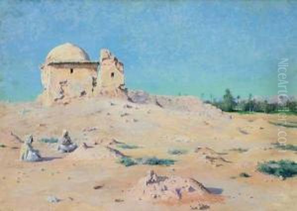 Desert Scene With A Ruin Oil Painting by Charles James Theriat