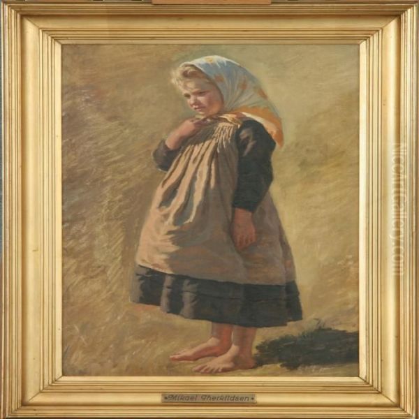 Small Girl With Scarf Oil Painting by Michael Therkildsen