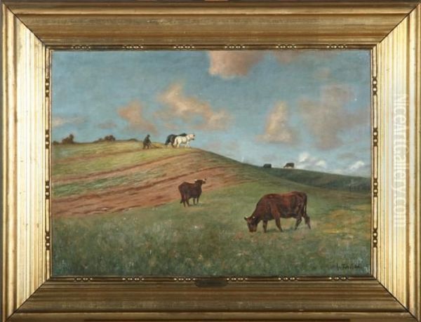 Plowing The Field Oil Painting by Michael Therkildsen