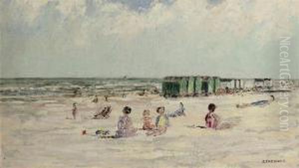 Children On A Beach Oil Painting by Pierre Thevenet