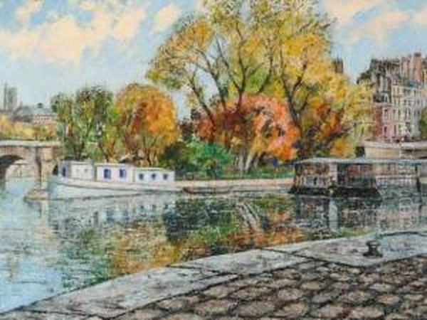 L' le De Paris - Paris Seine Oil Painting by Pierre Thevenet