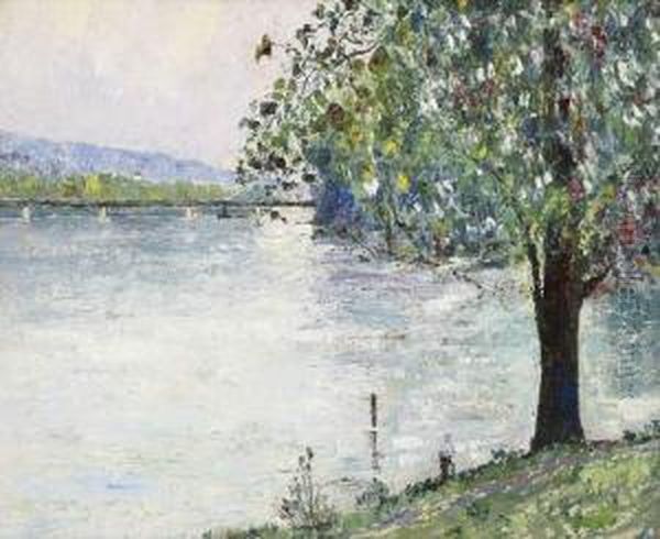 Vue De La Seine A Saint Cloud Oil Painting by Pierre Thevenet