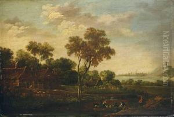 Landschaft Mit Bauern. Oil Painting by Johann Alexander Thiele