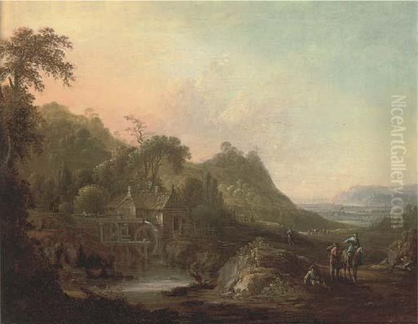 A Wooded River Landscape With Travellers On A Track Oil Painting by Johann Alexander Thiele