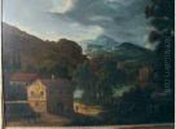 Paysage Montagneux Avec Paysans Vendangeant Oil Painting by Johann Alexander Thiele