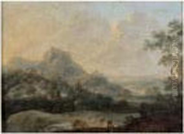 Paysage De La Vallee Du Rhin, Les Moissons Oil Painting by Johann Alexander Thiele