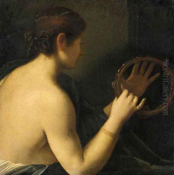 Music Player Oil Painting by Girolamo Forabosco