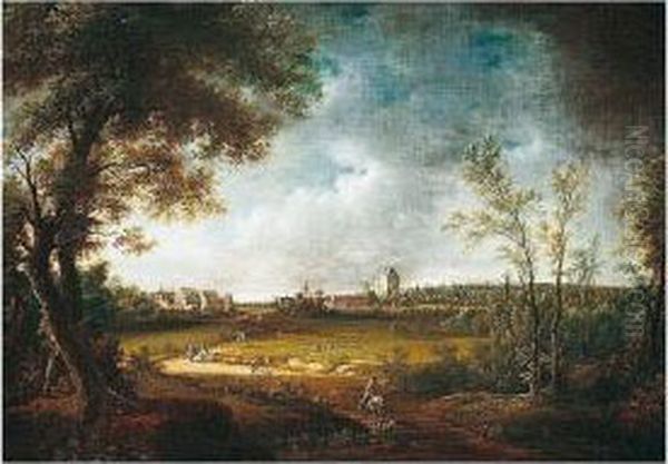 A Panoramic View Of A Valley With The Schloss Tiefenau Oil Painting by Johann Alexander Thiele