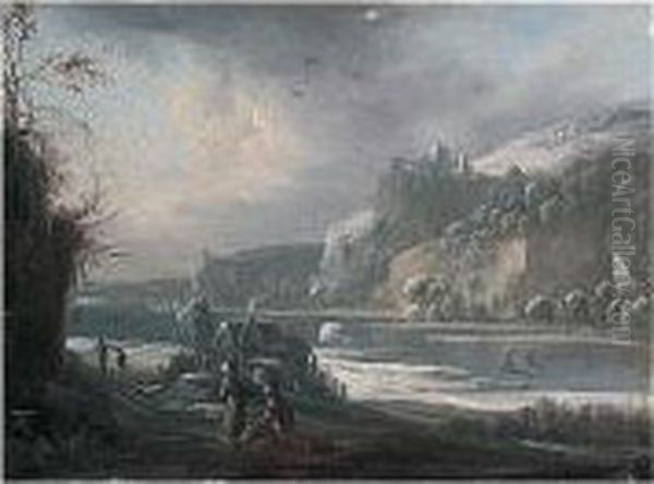 A Winter Landscape Oil Painting by Johann Alexander Thiele