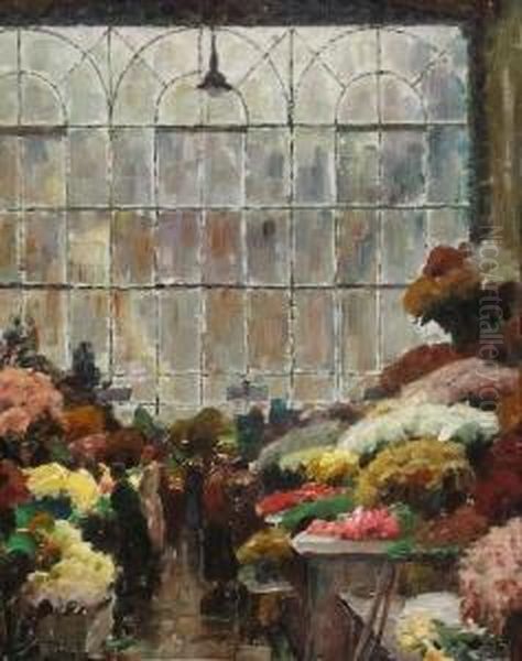 Berliner Blumenmarkt. Oil Painting by Otto Thiele