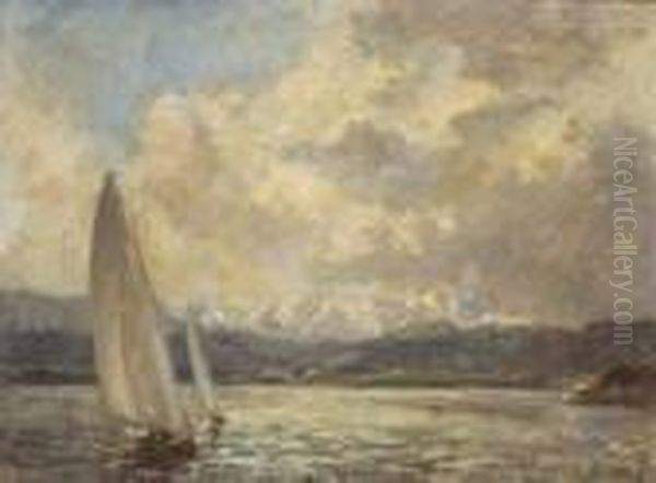 Segelboote Auf Dem Starnberger
 See. Oil Painting by Paul Thiem