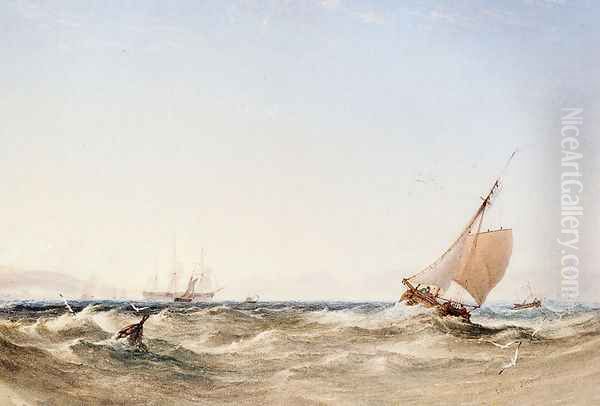 Shipping Off The Coast Oil Painting by Anthony Vandyke Copley Fielding