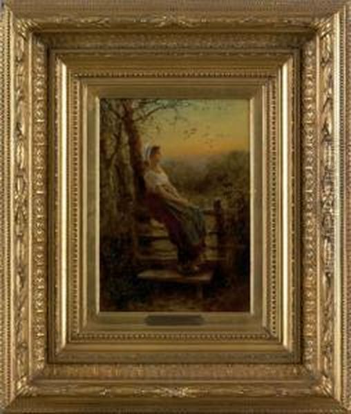 Landscape With A Woman Sitting On A Fence Oil Painting by James Crawford Thom