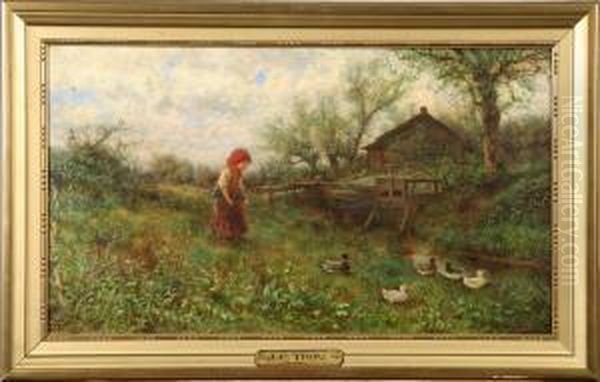 Flicka Matar Ander, Signerad Oil Painting by James Crawford Thom