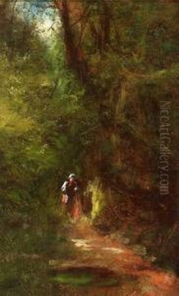 Woman Along Forest Path Oil Painting by James Crawford Thom