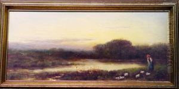 A Walk Along The River Oil Painting by James Crawford Thom