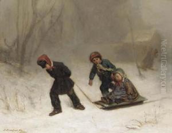 Returning From The Wood In Winter Oil Painting by James Crawford Thom