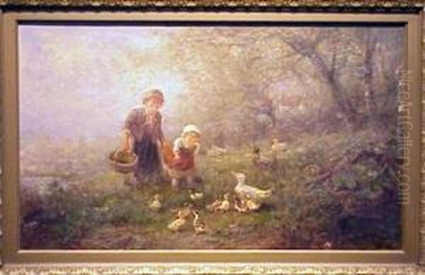 Feeding The Ducks Oil Painting by James Crawford Thom