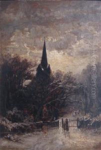 Winter Evening At The Church Gate Oil Painting by Thomas