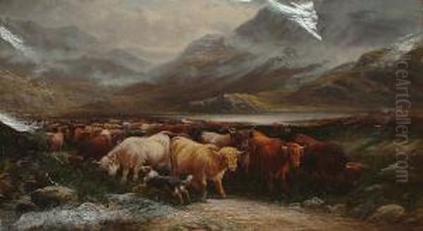 Highland Cattle In A Pass Oil Painting by Thomas